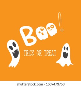 Halloween ,Trick or treat ,Scary Halloween ghosts with text Boo!  on orange background. Vector illustration.