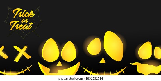 Halloween trick or treat shiny pumpkin face background vector