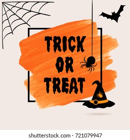 Halloween Trick or Treat sign text over brush paint abstract background vector illustration. Halloween poster, invitation or banner.