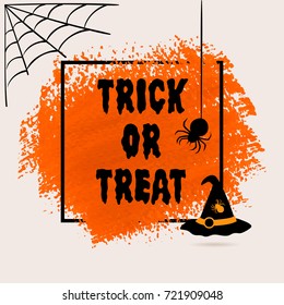 Halloween Trick or Treat sign text over brush paint abstract background vector illustration. Halloween poster, invitation or banner.