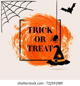 Halloween Trick or Treat sign text over brush paint abstract background vector illustration. Halloween poster, invitation or banner.