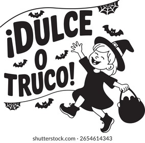 Truque de Halloween ou Tratar em espanhol tipografia vetor, Dulce o Truco tipografia Silhueta vetor 
