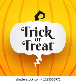 Halloween trick or treat text with halloween scary balloons and bubble speech talking on orange background.Vector illustration.