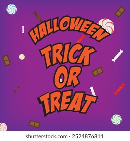 Diseño de Vector de texto de truco o trato de Halloween. Linterna de calabaza de Halloween con dulces de caramelo Elementos para el fondo de la celebración del horror del partido de los niños. Ilustración vectorial truco o trato concepto de vacaciones.