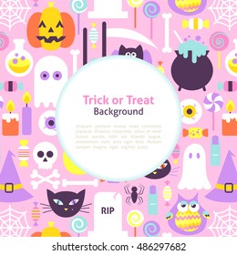 Halloween Trick or Treat Trendy Background. Flat Style Vector Illustration Scary Party Modern Template. 