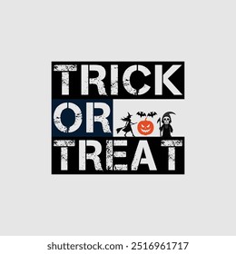 Halloween truque ou tratar T-shirt Design. Halloween truque ou tratar o design do vetor de texto. Tipografia de Halloween T-shirt Design. Feliz Halloween T-Shirt Design.