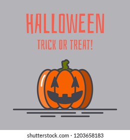 halloween - trick or treat! vector greeting card or banner for web with pumpkin - traditional halloween attribute. flat style.