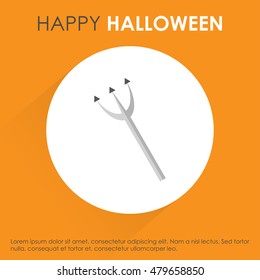 halloween trident icon. Orange shadow background with typography. Halloween Greeting card vector background. Party background template. Vector illustration