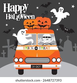 Halloween Truck with Ghosts, Pumpkins, and Mummy