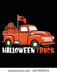 Halloween Truck Happy Halloween shirt print template scary themed horror ghost pumpkin witch boo vector