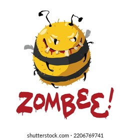 Halloween t-shirt decoration with angry zombie bee