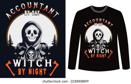 Halloween t-shirt Design  ACCOUNTANT BY DAY WITCH BY NIGHT