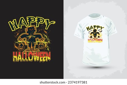 Halloween T-Shirt Design, Black cat Pumpkin, Halloween pumpkin, Halloween theme with skull pumpkins vampires and Horror Night Tree design.