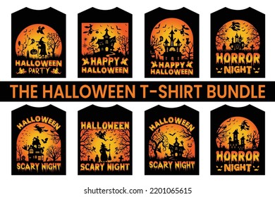 Halloween t-shirt design bundle. Horror hand devil t-shirt design. Beautiful and eye-catching Halloween vector cartoon-style of Horror hands, devils, pumpkins, witches, cats, bats, and much more.