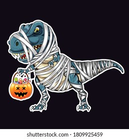 Halloween T-Shirt Design. Dinosaur.Pumpkin.Vector Illustration.