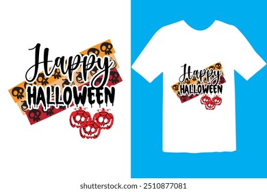 Halloween T-shirt Design. tipografia gráfica feriado horror camiseta. criativo vetor t camisa. Isolado no plano de fundo preto. Perfeito para itens de impressão e bolsas, cartaz, cartão