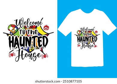 Halloween T-shirt Design. graphic typography holiday horror tee shirt. creative vector t shirt. Isolated on black background. Perfect for print items and bags, poster, card