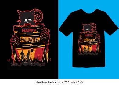 Halloween t-shirt design. tipografia gráfica feriado horror tee shirt. criativo vetor t shirt. Isolado no plano de fundo preto. Perfeito para itens de impressão e bolsas, cartaz, cartão