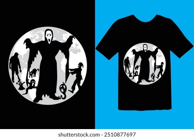 Halloween t-shirt design. graphic typography holiday horror tee shirt. creative vector t shirt. Isolated on black background. Perfect for print items and bags, poster, card