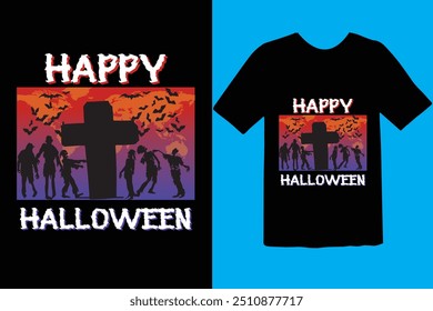 Halloween t-shirt design. tipografia gráfica feriado horror tee shirt. criativo vetor t shirt. Isolado no plano de fundo preto. Perfeito para itens de impressão e bolsas, cartaz, cartão