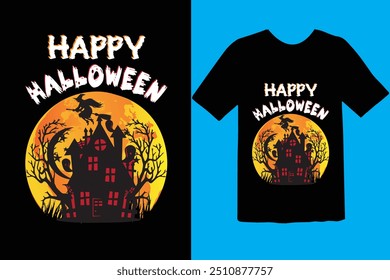 Halloween t-shirt design. tipografia gráfica feriado horror tee shirt. criativo vetor t shirt. Isolado no plano de fundo preto. Perfeito para itens de impressão e bolsas, cartaz, cartão