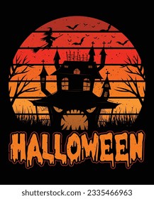 Halloween T-Shirt Design, Happy Halloween, Nightmare Halloween T-Shirt Design, T-Shirt Print Template Design