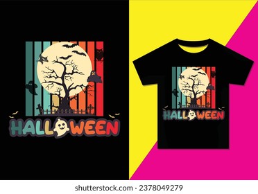 Halloween t-shirt design. illustration of a scary Halloween background, Typography modern T-shirt design for men and women, Modern, simple, lettering—vector file, Ready for print.