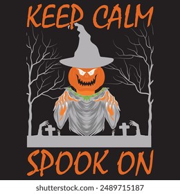 DISEÑO DE LA CAMISETA DE HALLOWEEN , MANTENGA LA CALMA SPOOK ON