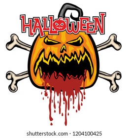 Halloween T-shirt design with pumpkin and bones
