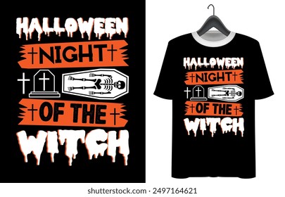 Halloween T-shirt design. Pumpkin Professional Halloween T-shirt template. Vampire Costume T-Shirt Funny Halloween Party Illustration print on shirt. Halloween night of the witch