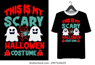 Halloween T-shirt design. Pumpkin Professional Halloween T-shirt template. Vampire Costume T-Shirt Funny Halloween Party Illustration print on shirt. this is my scary Halloween costume t shirt