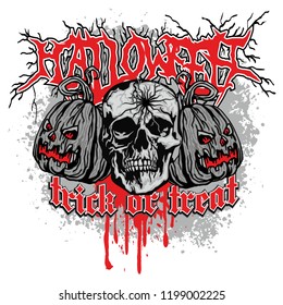 Halloween T-shirt design with pumpkin and skull