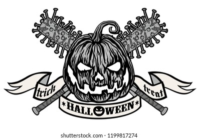 Halloween T-shirt design with pumpkin and skull