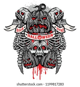Halloween T-shirt design with pumpkin and skull