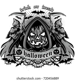 Halloween T-shirt design with pumpkin and skull