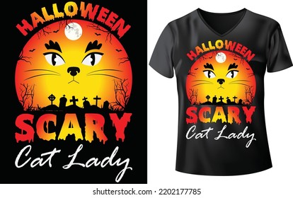 Halloween t-shirt design, Halloween scary cat lady