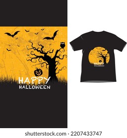 Halloween T-Shirt Design, Halloween silhouette background vector illustration. High-quality vector t-shirt Design Yellow

