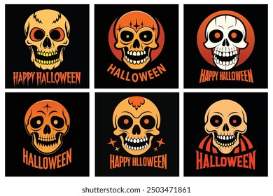 Halloween t-shirt design with Halloween skull background and text Happy Halloween