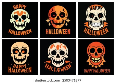 Halloween t-shirt design with Halloween skull background and text Happy Halloween