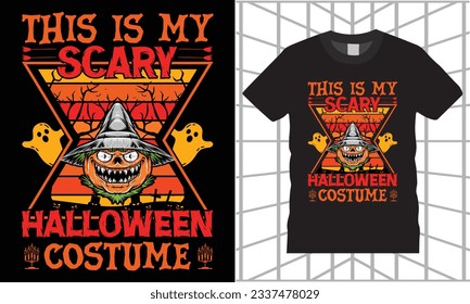 Vector de diseño de camiseta de Halloween Plantilla gráfica. Ilustración de camiseta de Halloween. Diseño de camisetas del diablo de la cabeza del cuerno. Hermoso y atractivo vector. Disfraz de fiesta de Halloween con archivo listo para imprimir.