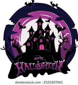 Halloween T-Shirt Design Vector Illustration In Dark Purple Color