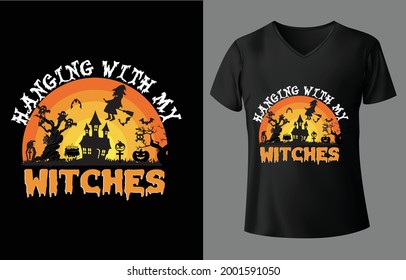 Halloween t-shirt hanging with my witches vector