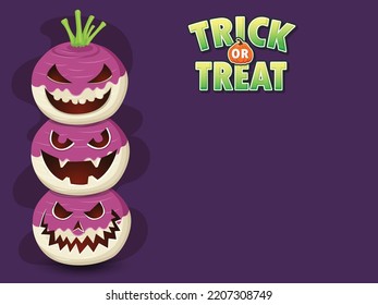 Halloween Turnip in the old days element. Trick or treat and leave a blank space for writing a message. Vector illustration. Hand drawn halloween
