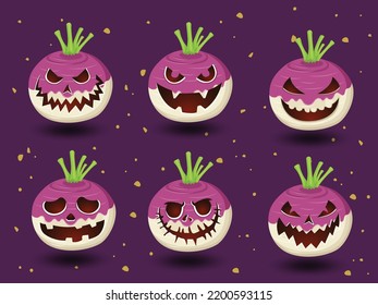 Halloween Turnips Collection In Flat Design. Swap your pumpkins for turnips this Halloween. Vector illustration