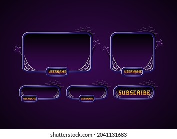 Halloween Twitch Stream Panels Overlay Design With Spider Web, Cross, And Bat Silhouette