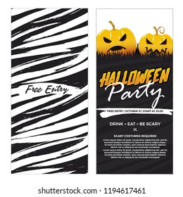 Halloween two sides, Banners Party . Vector Illustration.Place for your text. grunge style. black and white