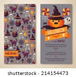 Halloween two sides poster or flyer. Vector illustration. Party invitation. Place for your text message. 