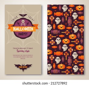 Halloween two sides poster or flyer. Vector illustration. Party invitation. Place for your text message. Menu design.