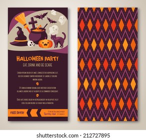 Halloween two sides poster or flyer. Vector illustration. Party invitation. Place for your text message. Menu design.