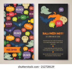 Halloween two sides poster or flyer. Vector illustration.Party invitation. Place for your text message. Menu design.